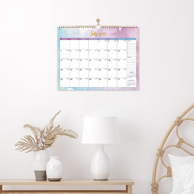 2027 Calendar - 2027 Wall Calendar, JAN 2027 - DEC 2027, 15" x 11.5" | 2027 Wall Calendar 12 Month, Twin-Wire Binding, Julian Dates, Large Block, Notes, To-do List, Thick Paper - Colorful Waterink