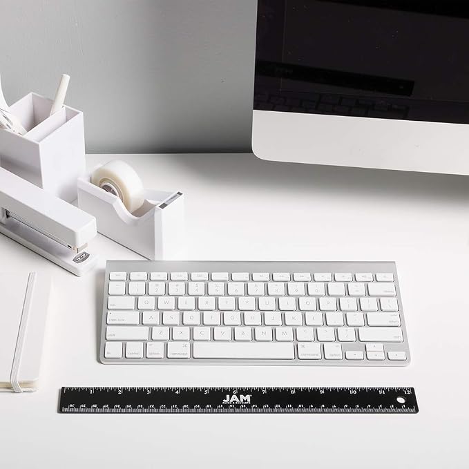 JAM PAPER Strong Stainless Steel Ruler - 12 Inch - Metal Ruler with Non-Skid Cork Backing - Black Metallic - Sold Individually