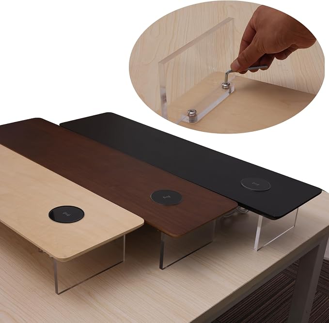 SUIBIAN Elegant Wood & Acrylic Monitor Stand with 15W Wireless Charging ā 31.5" Large Desk Riser for Ergonomic View, Desktop Organizer, Laptop & PC | Modern Floating Design(Walnut Wood)