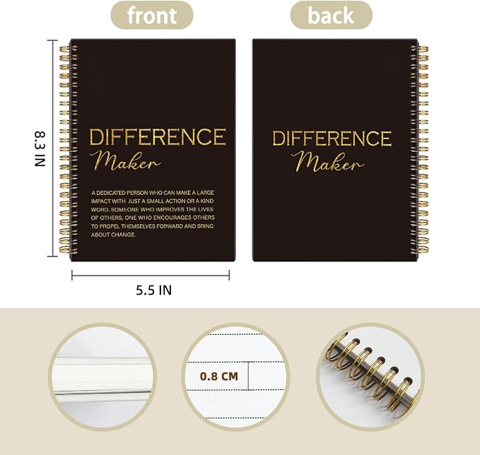 Difference Maker Gift, Difference Maker Definition Spiral Notebook Journal, Motivational Notebooks, Thank You Gifts for Women Men Teacher Coworkers, Hardcover Spiral Notebook 5.5x8.3(Black)