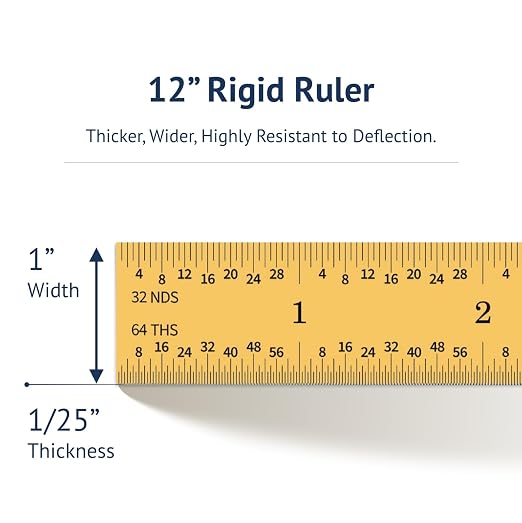PEC Tools 12"/300mm Rigid Metal Ruler, Titanium Nitride (TiN) Coated Machinist Ruler, E&M Graduation (1/32", 1/64", 0.5mm, 1.0mm), 1" Wide and 0.040" Thick, High Wear Resistance, Made in USA