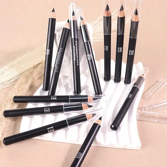 12Pcs Black Eyebrow Pencils for Women, Wooden Hard-Core Eyebrow and Eyeliner Pencil, Long Lasting Waterproof and Sweat-Proof, Beginner Makeup Brow Pencil (Black)