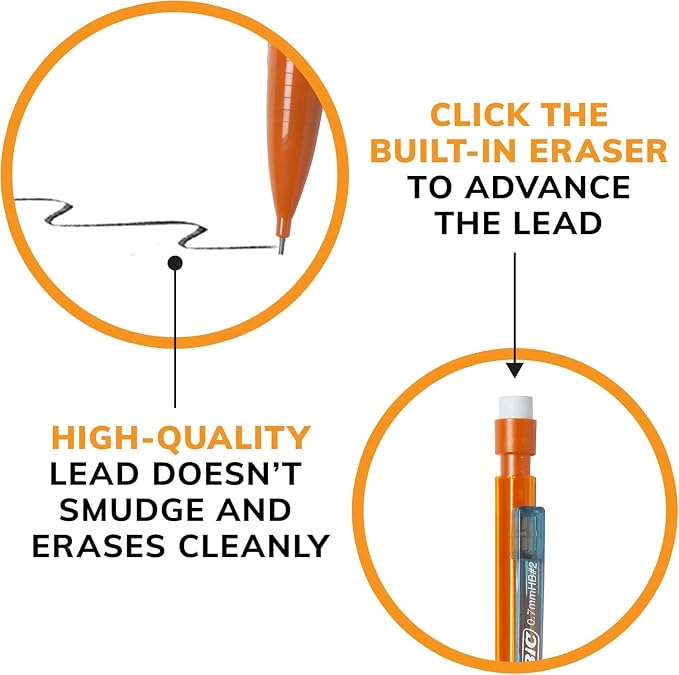 BIC Extra Smooth #2 Mechanical Pencils Bright Edition, 0.7 mm Medium Point, Assorted Colored Barrels - Bulk School Supplies for Students and Teachers, Pack of 144 Lead Pencils