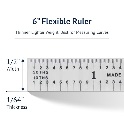 PEC Tools Made in USA Machinist Rule, 6" Flexible Steel Rule (3 Pack), Markings 1/10",1/50",1/32",1/64" for Professionals
