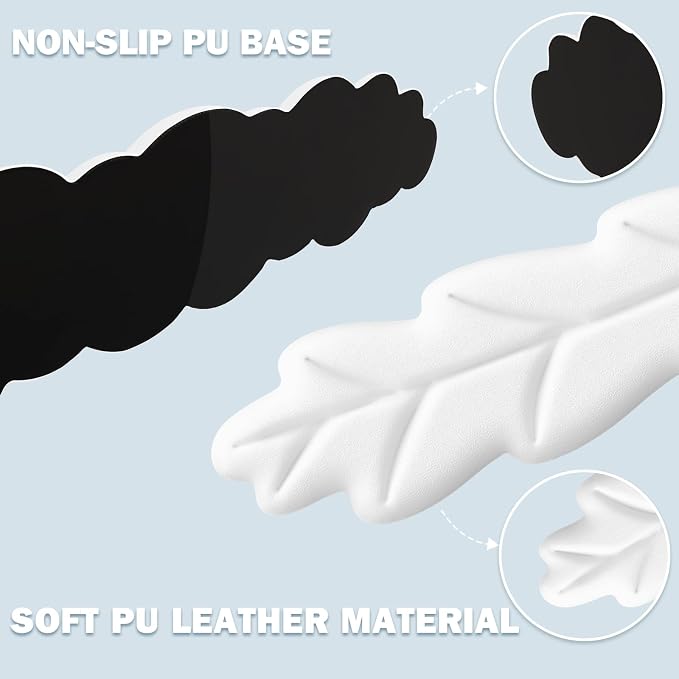 Keyboard Wrist Rest Pad Set, Leaf Shape PU Leather Memory Foam Wrist Cushion Support,Mouse Wrist Rest Pad,Non-Slip Wrist Support for Easy Typing Pain Relief, White Leaf
