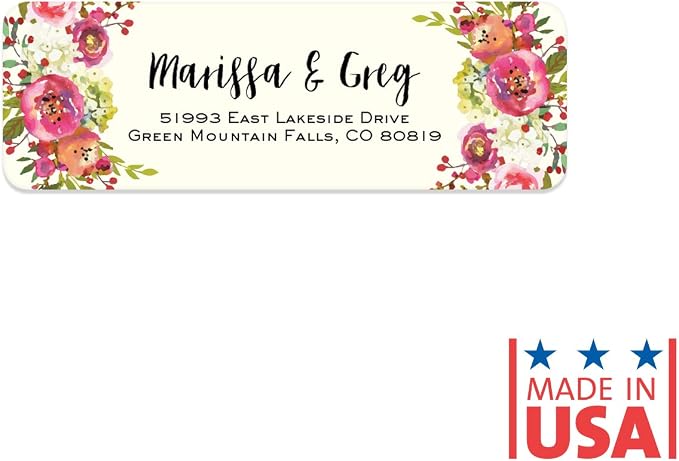 Vibrant Floral and Ivory Rolled Address Labels/Roll of 250 Personalized Address Labels/Designer Return Address Stickers in Elegant Plastic Dispenser