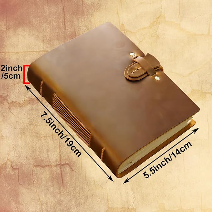 Acidea Leather Vintage Journal, 7.5"x5.5" Hardcover Executive Notebooks, 200 Sheets(400Pages) Blank Kraft Paper Sketchbook, Genuine Leather Handmade Travel Writing Journal Dairy, Gift for Men, Women