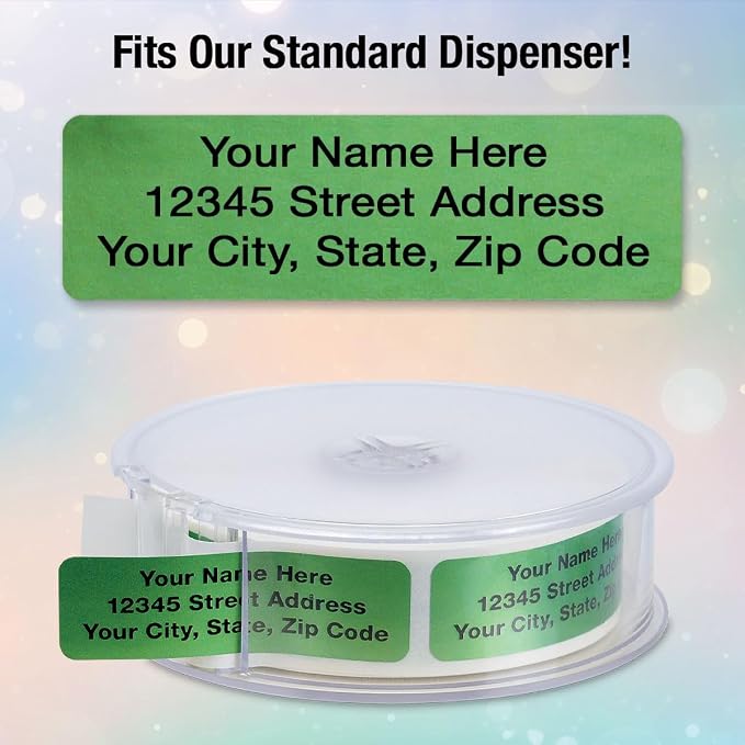 Colorful Images Green Metallic Foil Rolled Return Address Mailing Labels with Dispenser, Customize with Name & Shipping Address, 500 Self Adhesive, Easy Peel Sticker Label Roll, 3/4" x 2 1/2"