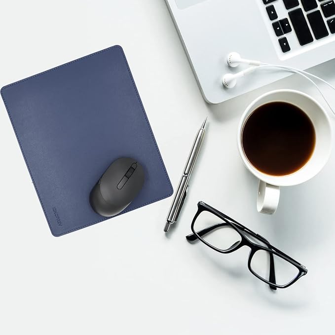 Leather Mouse Pad - Wood Mouse Pads with Stitched Edge,PU Non-Slip Mouse Mat,Double Side Mousepad,Waterproof Gaming Mouse Pad for Desk,Laptop,Office & Home,10.2" x 8.3",1 Pack (Navy Blue)
