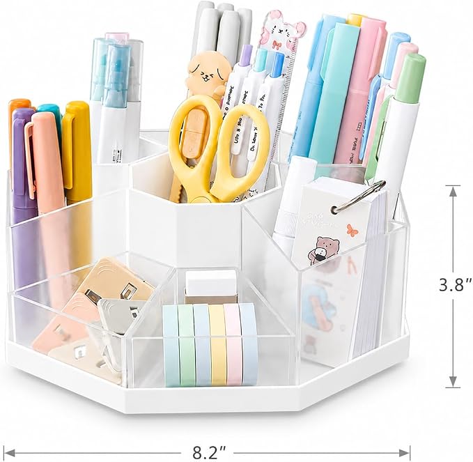 Rotating Pen Holder for Desk, 360 Degree Desk Organizer, Desktop Storage | with 9 Removable Compartments, Detachable Pencil Holder and Art Supply Organizer for Office, School, Makeup Brushes, Markers