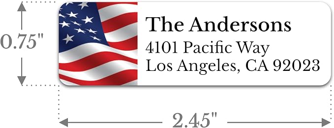 Personalized Patriotic Return Address Labels, Self-Adhesive Address Stickers on Sheets, 50-1000 Labels (Waving Flag)