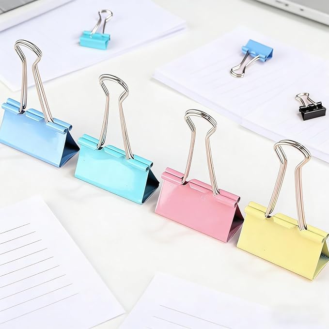 60PCS Colored Binder Clips Assorted Sizes, 4 Sizes Assortment-Includes Large, Medium, Small, Mini Metal Clips (1.26", 1.1", 0.75", 0.6"), Heavy-Duty Metal Paper Clamps for Office & School Supplies