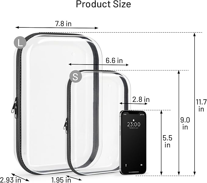 Travel Toiletry Bag for Men,Clear Hard Shell Zipper Case,2pcs Large Capacity Portable Toiletry Organizer Dopp Kit Water-Resistant Shaving Bag For Toiletries Accessories,Makeup Cosmetic Bag For Women