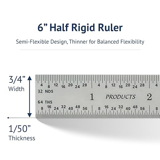 PEC Tools 6" x 150mm Machinist Metal Ruler, High Carbon Steel, English/Metric Markings 1/32", 1/64", 0.5mm, 1mm, Suitable for Engineers Between Imperial and Metric Systems, Made in USA