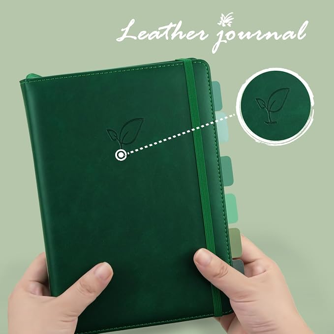 Hoci Poci 400 Pages Lined Journal Notebook, 5.8" x 8.4", Green | Thick Journal for Writing, A5 Hardcover Leather Notebook with 100Gsm College Ruled Paper for Women Men Work Note taking