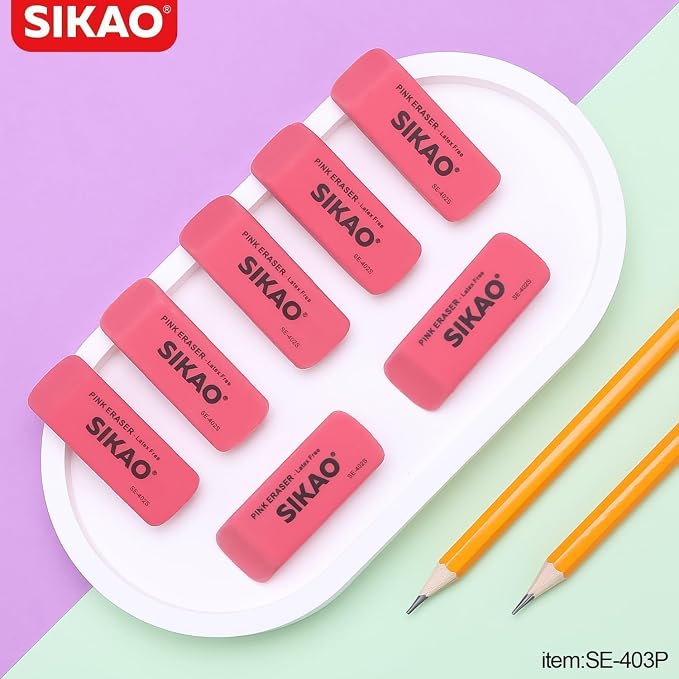 Pink Erasers, 6 Pack Pencil Erasers | Latex-Free & Smudge-Free Beveled Rubber Erasers for School Supplies, Classroom, Art & Homework