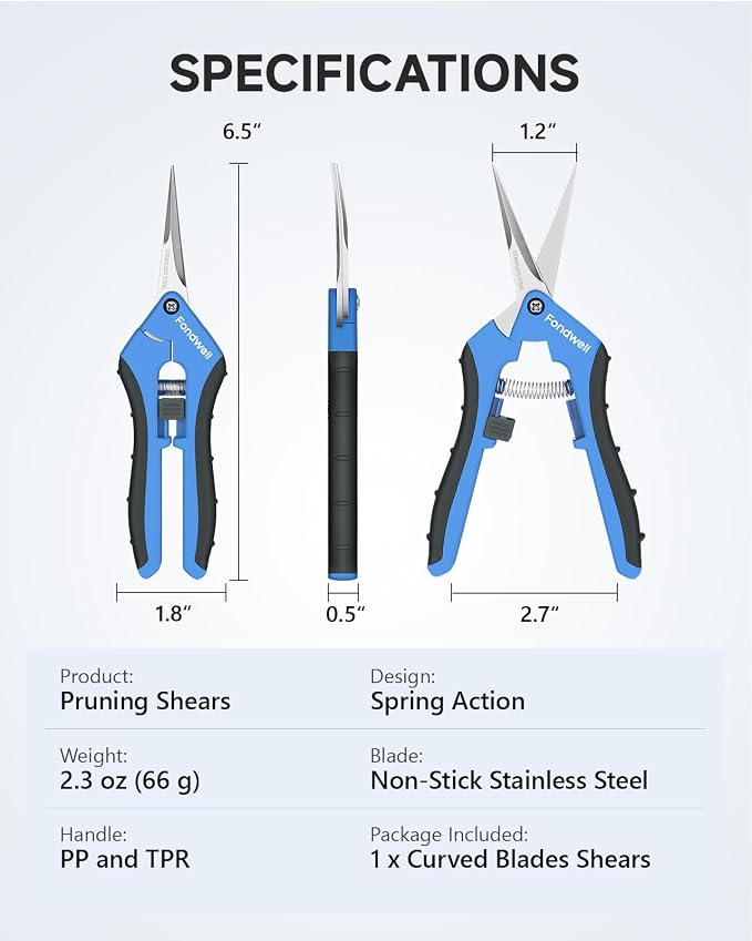 Fondwell 6.5" Small Garden Shears Precision Indoor Plant Trimming Scissors | 1-Pack Pruning Snips, Ultra-Sharp Micro-Tip Curved Blades, Comfortable Use, Safety - Best for Precision Cuts in Tight Spaces