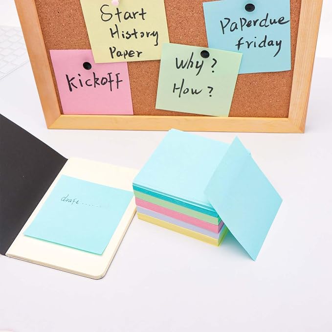 Non Sticky Blank Notes Cube 500 Sheets 3.35x3.35 Inch 5 Bright Colors Memo Note Loose Paper Cubes for Taking Reminders Home Office Writing Supplies