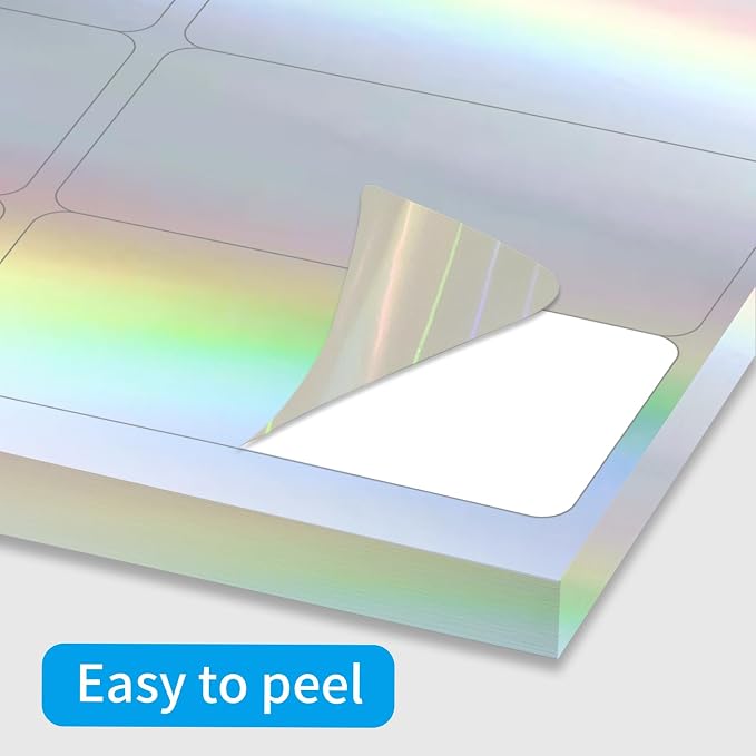 1" x 2-5/8" Address Labels- Holographic Color Stickers for Laser/Ink Jet Printer mailing Labels 8.5"×11"- Holographic Silver/ 20 Sheet