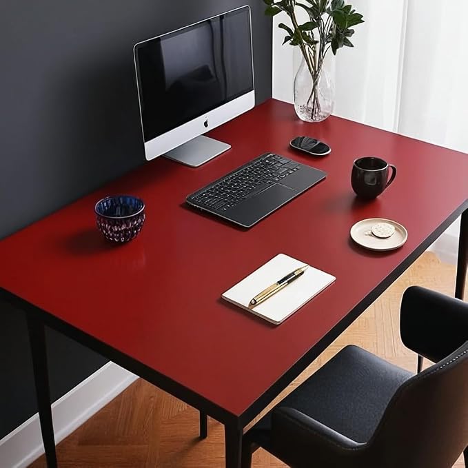 Leather Table Cover, Reversible Double-Sided, 1.8mm Thick, 24x60 Inch, Protector for Rectangular Tables, Waterproof & Oil Resistant for Dining Table, Office Desk, Dresser(Black+Wine Red)