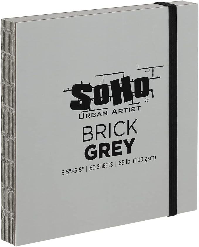 SoHo Urban Artist Brick Sketchbook Journals for Sketching, Drawing, Colored Pencils, Graphite, and More - Grey 5.5"x5.5" (100 GSM, 80 Sheets) - 2 Pack