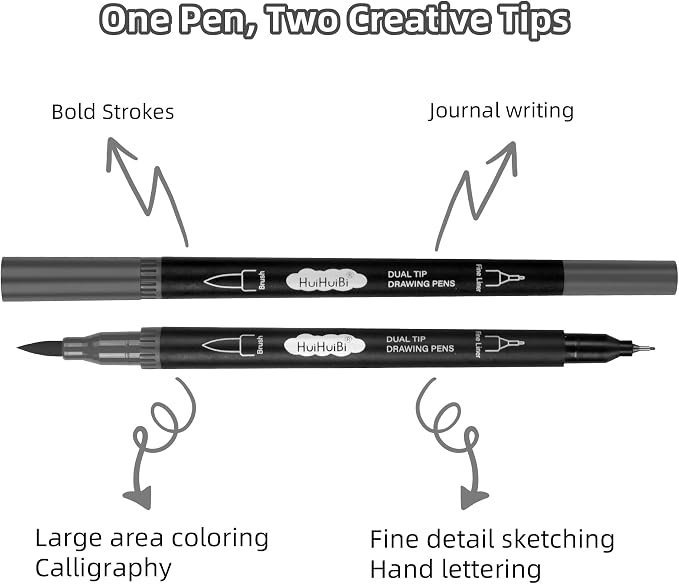 10 Pack Gray Markers for Coloring,1-6mm Dual Brush Pens with 0.4mm Fine Tip Markers,Gray Drawing Pens for Art Drawing Sketching Calligraphy