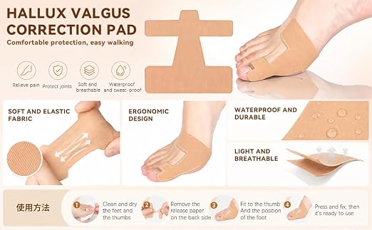 60PCS Pre‑Cut Bunion Corrector Kinesiology Tape– Elastic, Breathable & Hypoallergenic Latex-Free Toe Support Strips, Waterproof Adhesive Foot Support Patch for Hallux Valgus Correction(Skin color 60PCS)