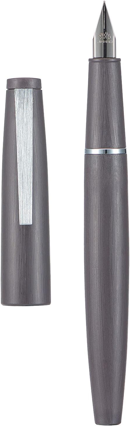 Jinhao 80 Gray Fiber Brushed Fountain Pen, Iridium Extra Fine Nib with Ink Converter, Classic Design Smooth Writing Pen (Silver Clip)