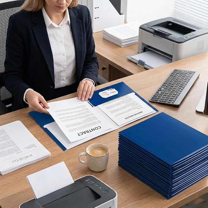 Zzrywuty File folders with Pockets,Blue Two folders for documents,100 Pack Paper Folders with Card Slot,Letter Size,School Students,Business,Home and Office Workers