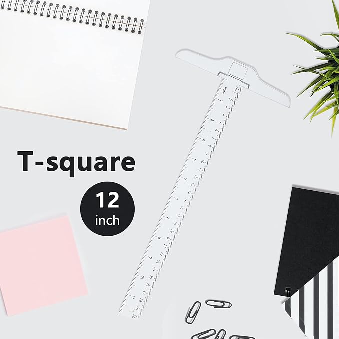 2Pcs Junior T-Square Plastic Transparent T-Ruler 30cm/ 12 Inch for Drafting & Art Framing