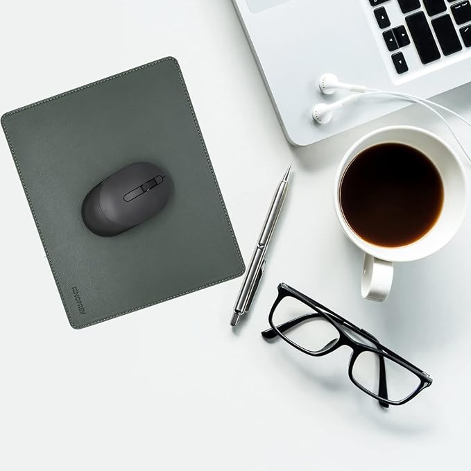 Leather Mouse Pad - Wood Mouse Pads with Stitched Edge,PU Non-Slip Mouse Mat,Double Side Mousepad,Waterproof Gaming Mouse Pad for Desk,Laptop,Office & Home,10.2" x 8.3",1 Pack(Blackish Green)