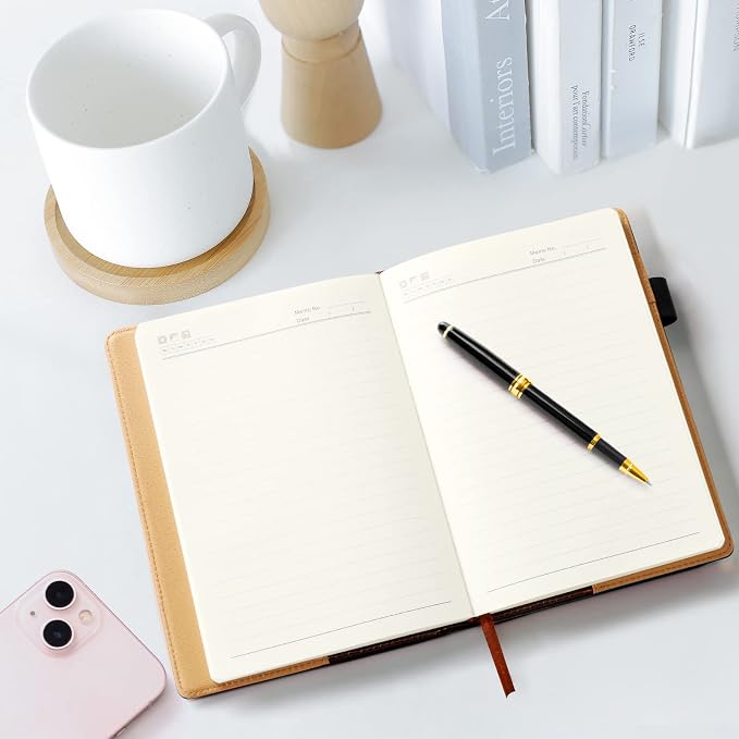A5 Lined Leather Notebook and Pen Set with Gift Box, 240 Pages Refillable Journal with Pocket and Magnetic Buckle, Hardcover Daily Diary for Men and Women Business Travel Personal Writing- Black