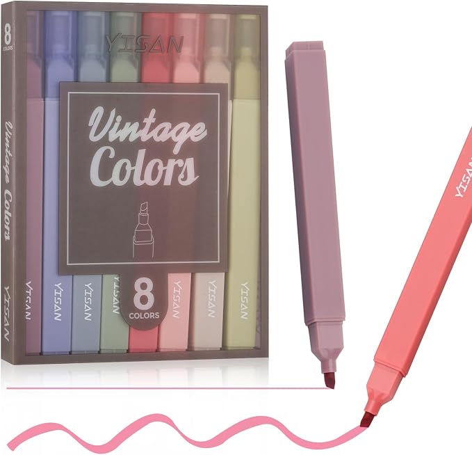 YISAN Highlighters Assorted Colors No Bleed,Book Pastel Highlighters Bible Pens,Soft Tip for Journal,Aesthetic,Vintage,70979