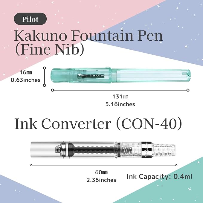Fountain Pen Set CON-40 Converter & Kakuno Fine Nib with Black Ink Cartridge & Sticky Notes – Refillable Ink System, For Beginners, Calligraphy (Pink FKA-1SR-KGP-F)