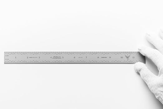 PEC Tools Rigid Metal Ruler, 12"/300mm High-Precision Steel Rule with Satin Chrome Finish, English & Metric Graduation (1/32", 1/64", 0.5mm, 1.0mm), Fully Hardened and Tempered, Made in USA