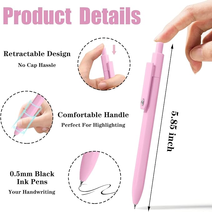 Piochoo Aesthetic Pens, 8 Pcs 0.5mm Gel Pens, No Smudge Quick Dry Smooth Writing Pens, Cute Black Ink Journaling Pens for Women Nurse School Office Desk Accessories