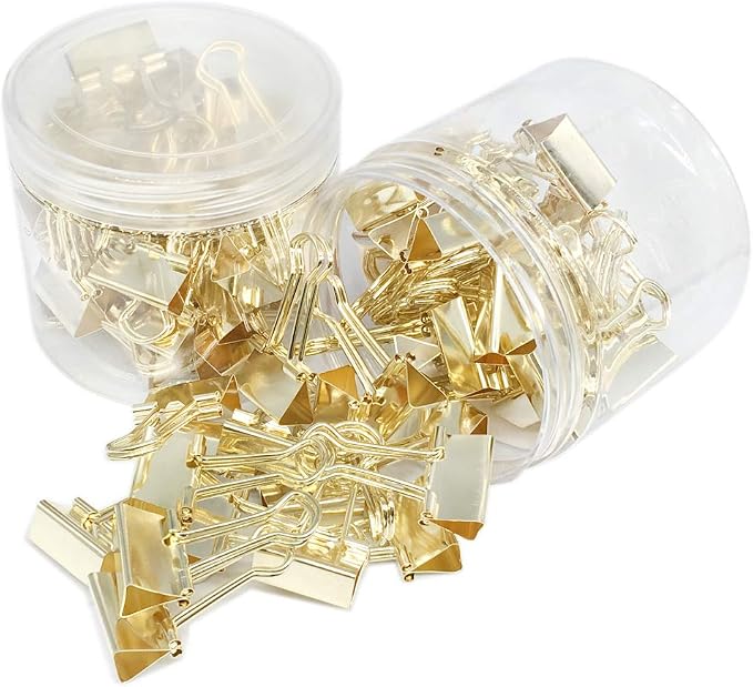 Gold Binder Paper Clips - Small, 3/4 inch Width Clips for Office School Supplies, 80 Pack