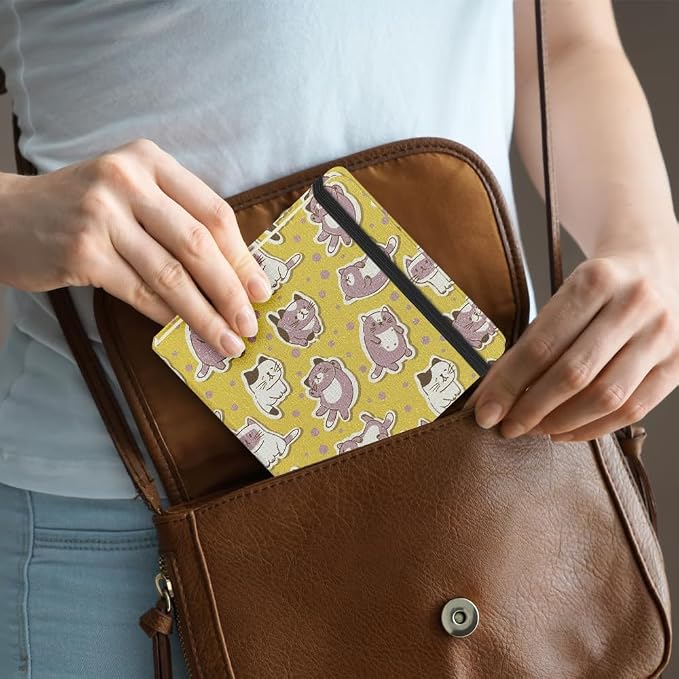 4.8" Square Pocket Sketch Book,Hardcover Art Sketchbook for Drawing Journal | Cloth Cover,80gsm Blank Paper,96Sheets,Lay-Flat,Portable Travel Creation Paint Diary Memo Planner,Dry Media.Yellow Cat