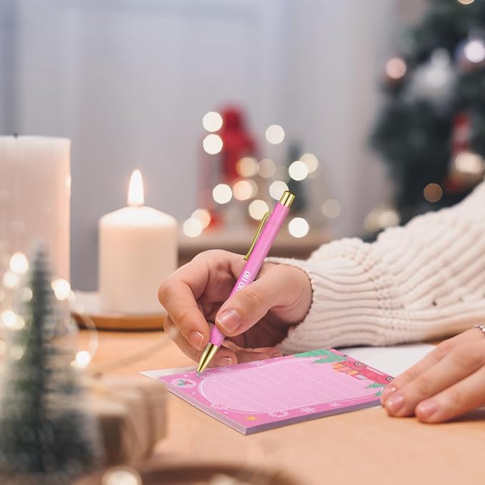 Eaasty 48 Pcs Pink Christmas Notepads and Ballpoint Pens Pink Christmas Gifts Bulk Cute Xmas Notebook Appreciation Gifts for Women Teachers Coworkers Employee Students Office