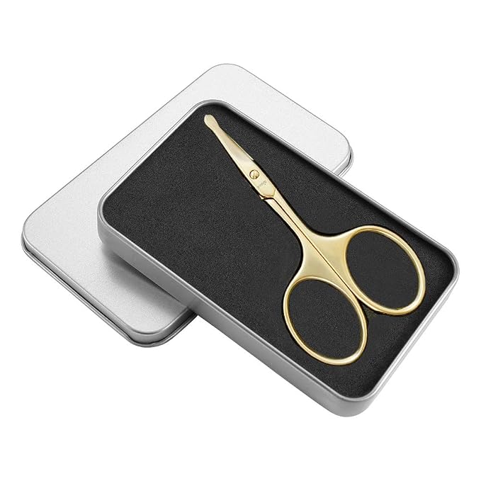 LIVINGO Small Nose Hair Scissors Curved Blade Rounded Tip | Stainless Steel Construction, Safe Blunt Tip, Precision Trimming for Eyebrow Cuticle Facial Hair Care