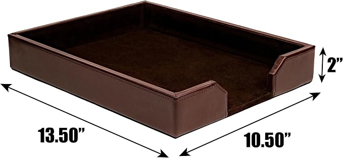 DACASSO Bonded Leather Desktop Letter Tray - Luxury Letter Holder & Paper Organizer for Desk - Office Organization & Executive Desk Decor - (Dark Brown)