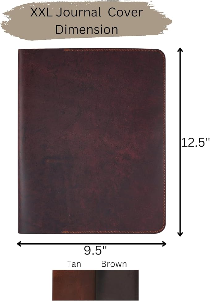 Heavy Duty Full Grain Leather Journal Cover (8.5 x 11 in.), Refillable Cahier XXL, Refillable Spiral Notebook (8.5 x 11 in.), Handmade Leather Journal Cover (Tan)
