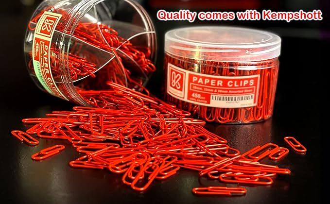 Kempshott 450 Red Color Paper Clips Assorted Sizes Small, Medium and Large Paper Clips for Paperwork Ideal for Home, School and Office Use (Assorted, Red)