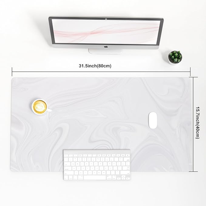 Colorful Star White Marble Waterproof Office Desk Mat, 31.5" x 15.7" | PU Leather Non-Slip Writing Desk Mat, XXL PC Laptop Protector Pads, Home Office Accessories for Women