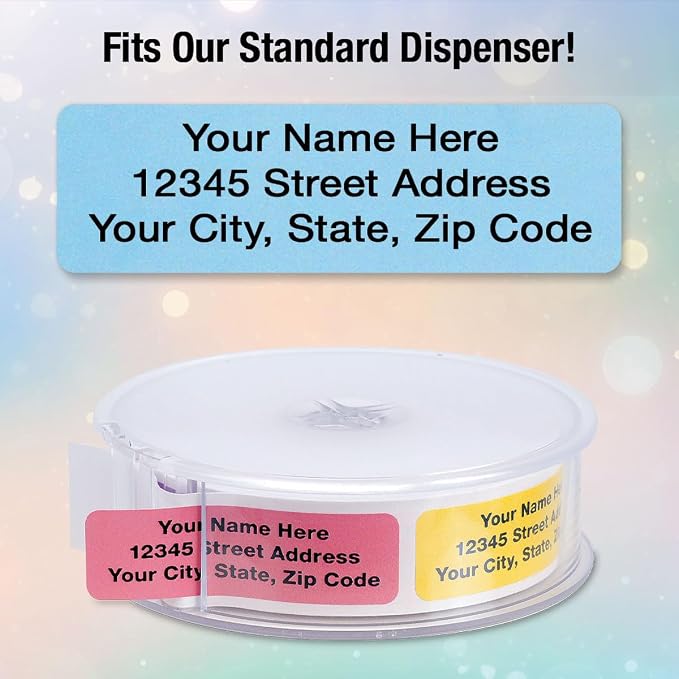 Colorful Images Pastel Multicolor Rolled Return Address Mailing Labels with Dispenser, Customize with Name & Shipping Address, 250 Self Adhesive, Easy Peel Sticker Label Roll, 3/4" x 2 1/2"