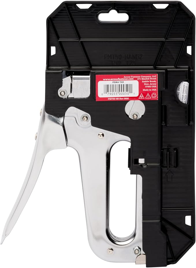 Arrow T50 Heavy-Duty Staple Gun, Manual Stapler | Chrome Steel, For Upholstery, Wood, Crafts, DIY and Professional Uses, Fits T50 1/4", 5/16", 3/8", 1/2" & 9/16" Staples