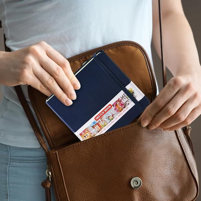 5x5" Pocket Sketch Book,80gsm Hardcover Art Sketchbook for Drawing Journal | PU Cover,Blank Paper,96Sheets/192Pages,Lay-Flat,Portable Travel Creation Paint Diary Memo Planner,Dry Media.Royal Blue