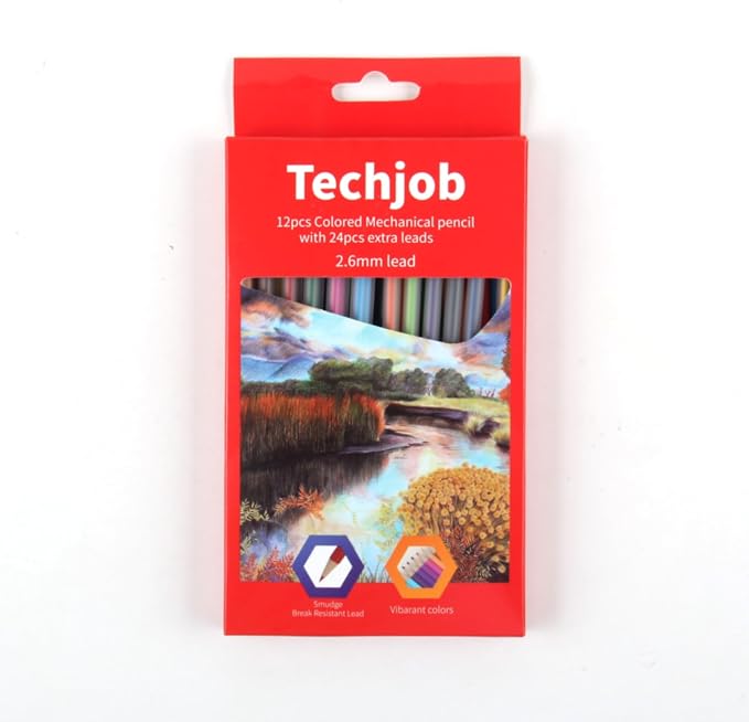 Colored Mechanical Pencil 2.6mm for Coloring and Drawing, Mechanical Colored Pencils,12pcs with extra 24pcs colored leads