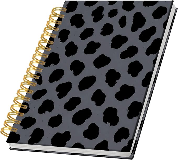 KZYVFNPQ Spiral Journal Notebook for Women Men, A5 Cute Hardcover Lined Notebook with Strong Binding,College Ruled Notebook for Office Work Writing(Black Leopard Spots)