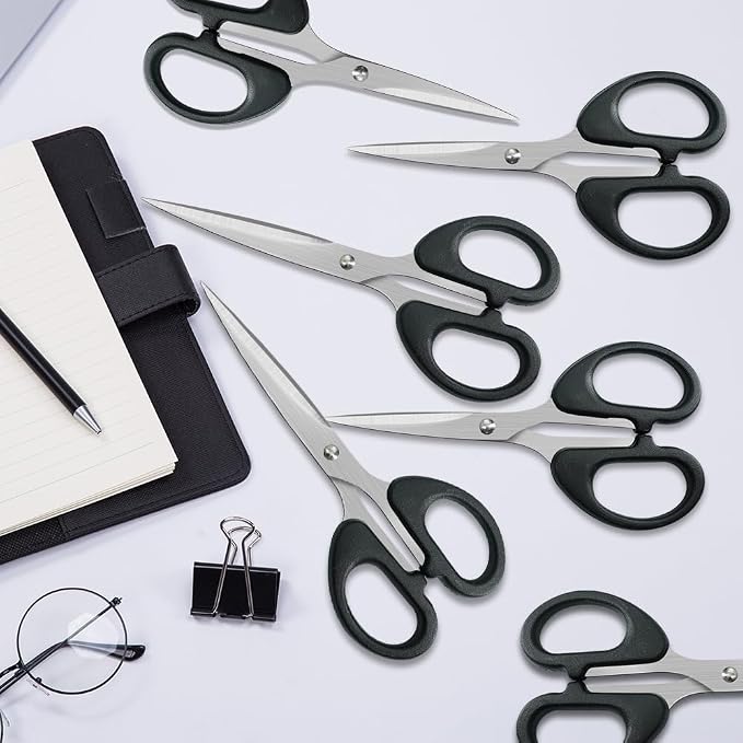 Scissors All Purpose,6 inch Scissors Set of 6,Comfort-Grip Handles Sharp Pointed Scissor,Great for Cutting Paper Suitable for Home Office and School Classroom Arts